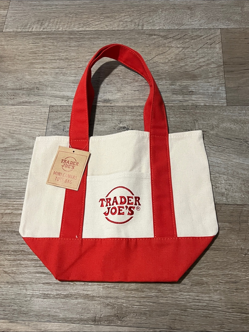 Trader Joe's Red and Cream Mini Canvas Tote